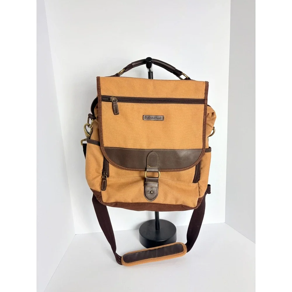 Y2K Vintage Eddie Bauer Tan & Brown Canvas Messenger Luggage Bag Gorpcore Travel